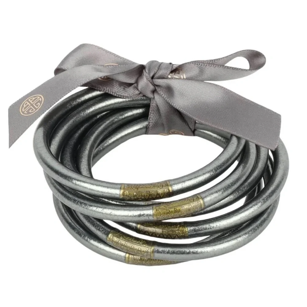 BUDHAGIRL Graphite All Weather Bangles® (Set of 6) Serenity Prayer | Small | NWT - Picture 1 of 6